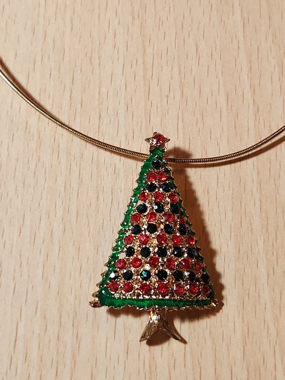 Vintage choker necklace with a Christmas tree pen… - image 10