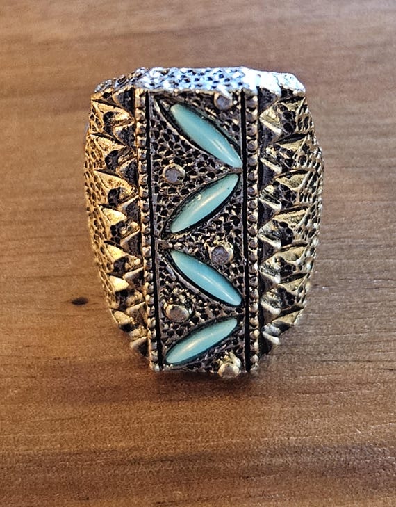 Adjustable silvertone statement vintage ring with… - image 1