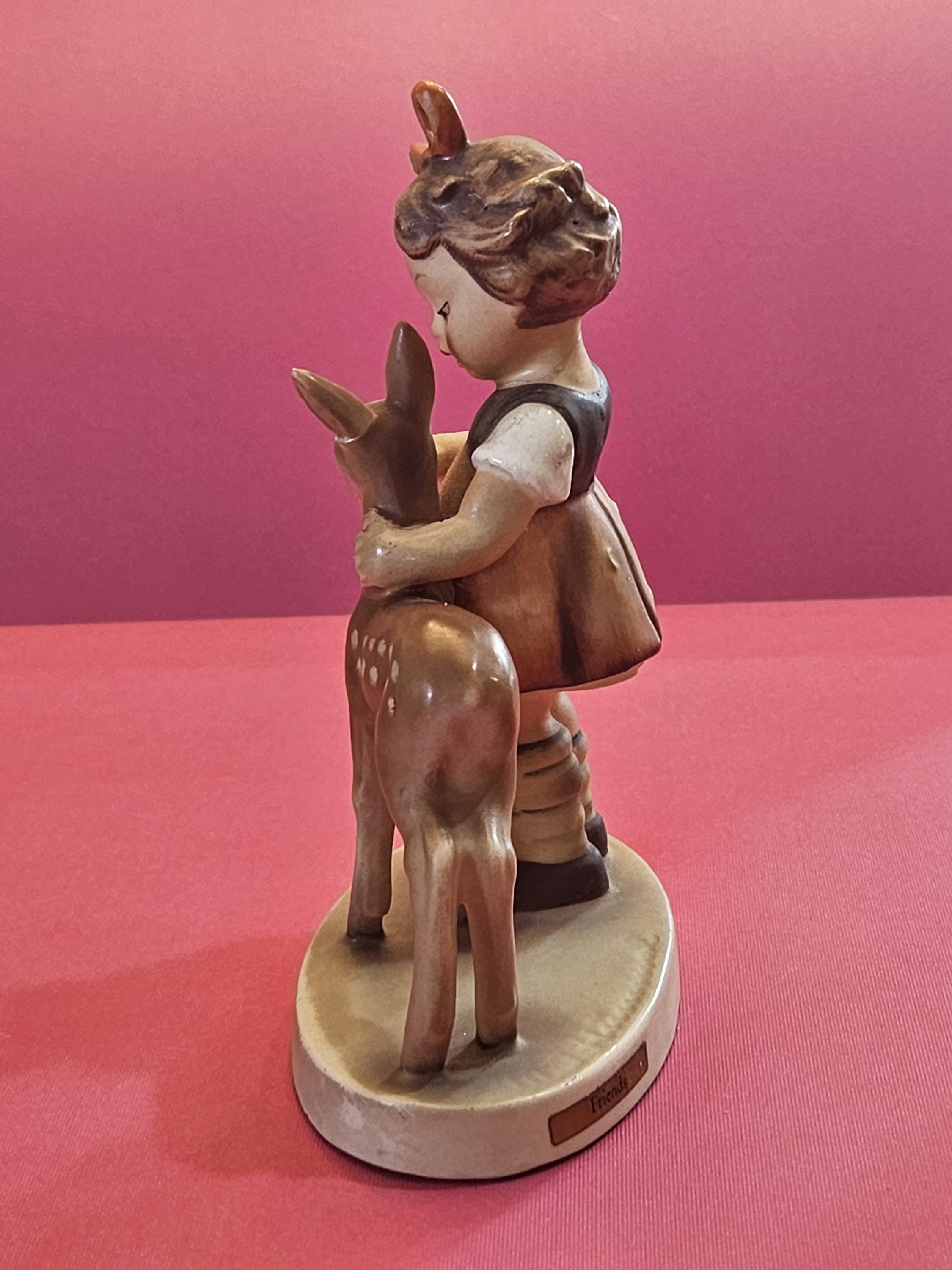 Antique Figurine by W. Groebel of a Girl Feeding a Deer From Her