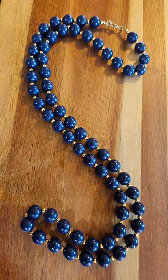 Traditional Monet necklace with navy blue beads in