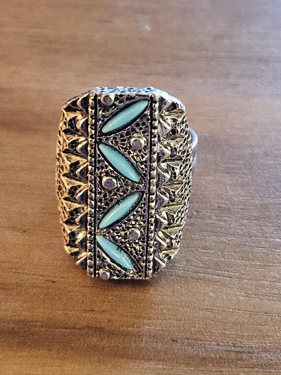 Adjustable silvertone statement vintage ring with… - image 8
