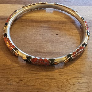 Vintage cloissoine-armband met rozen in uitstekende vintage staat! 8 inch gratis verzending in de VS!