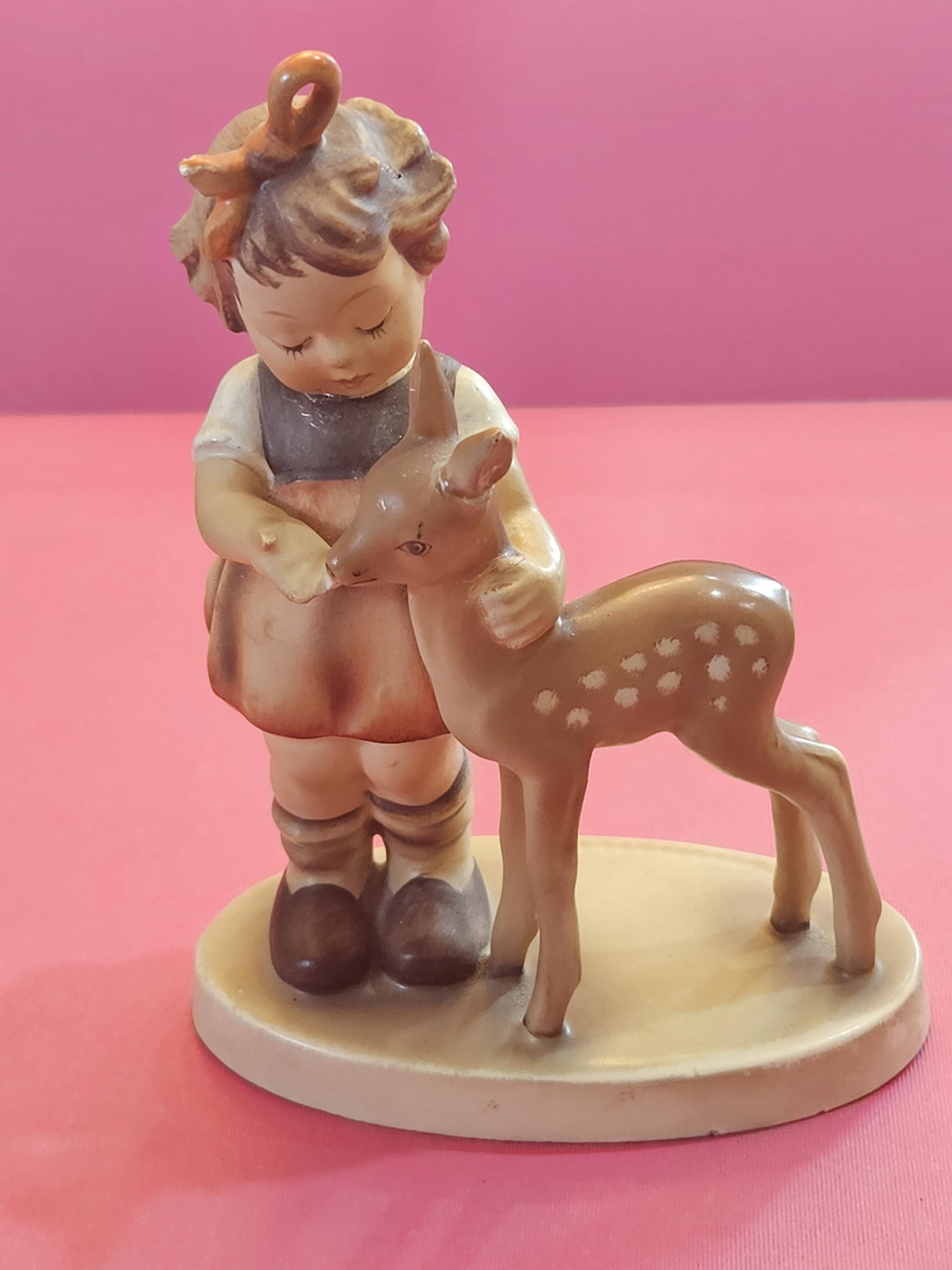 Antique Figurine by W. Groebel of a Girl Feeding a Deer From Her 