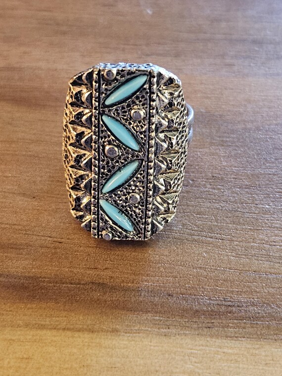Adjustable silvertone statement vintage ring with… - image 7