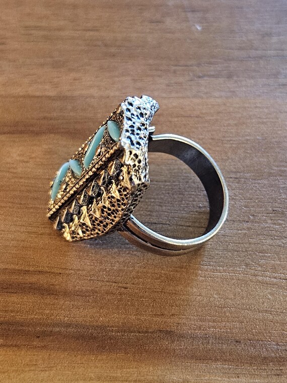 Adjustable silvertone statement vintage ring with… - image 3