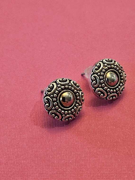 Brighton half inch button silvertone earrings in … - image 5