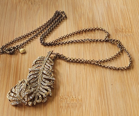 Vintage J.Crew crystalized leaf necklace in goldt… - image 3