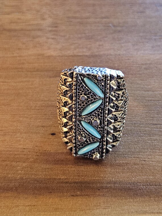 Adjustable silvertone statement vintage ring with… - image 5