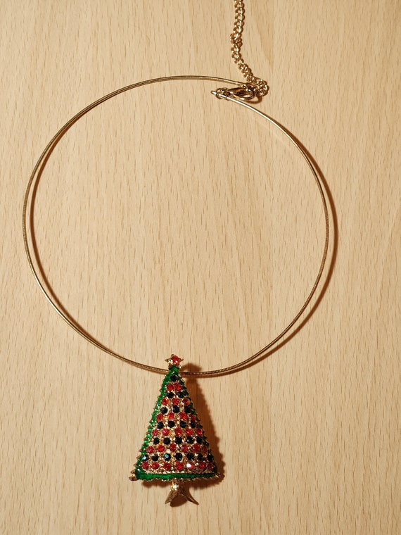 Vintage choker necklace with a Christmas tree pen… - image 5