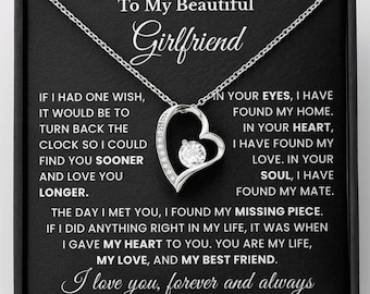 To My Girlfriend Necklace From Boyfriend, Soulmate Necklace For Women Jewelry, Birthday Valentine's gifts For Gf, Message Card & LED Box
