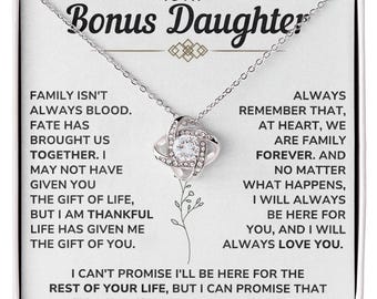 To My Bonus Daughter Necklace – Meaningful Gift from Mom or Dad | Stepdaughter Heart Necklace with Message Card | Family Love Jewelry Gift