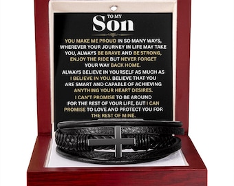 To My Son Bracelet From Mom Dad, Love You Forever Braided Vegan Leather Men's Cross Bracelet | Birthday, Graduation Gifts From Parents