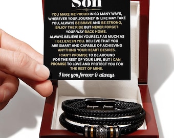 à mon fils de maman, papa, bracelet homme tressé en cuir végétalien Love You Forever | Cadeaux d'anniversaire, de Saint-Valentin, de remise des diplômes des parents