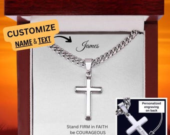 Herren Kreuz Halskette mit kubanischer Gliederkette und aussagekräftige Erinnerungskarte - bereit, Geschenk in der Box, Ehemanngeschenke für ihn zu geben