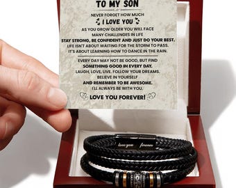 To My Son Bracelet From Mom Dad, Love You Forever Braided Vegan Leather Mens Bracelet | Birthday, Valentines, Graduation Gifts From Parents