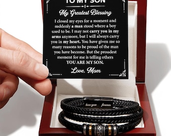 To My Son Bracelet From Mom Dad, Love You Forever Braided Vegan Leather Mens Bracelet | Birthday, Valentines, Graduation Gifts From Parents