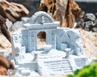 Decoración de acuario con ruinas antiguas impresa en 3D, adorno multicolor para pecera con escondite, decoración única de paisaje acuático para amantes de los acuarios.