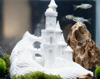 Acuario Castillo Cueva de Peces Decoración de Tanque Personalizable para Betta Camarones Guppies Nano Peces Escondite Refugio de Cría Adorno de Fantasía Impreso en 3D