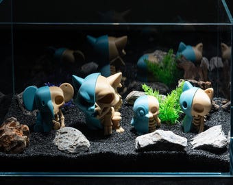 Decoración de acuario con esqueleto impreso en 3D, figuras de lobo, gato, elefante, pingüino, adornos espeluznantes para Halloween.