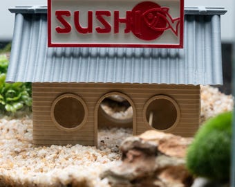 Escondite tipo cueva para acuario – Refugio impreso en 3D para pecera con triple abertura. Decoración natural para camarones, bettas, guppies y peces pequeños.