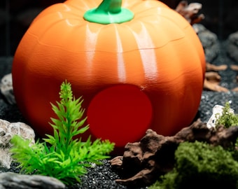Cueva de calabaza para acuario, impresa en 3D, escondite para peces, camarones, refugio para bettas, terrario, decoración de Halloween, adorno de paisaje acuático personalizable en color.