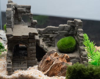 3D Printed Castle Ruins Aquarium Decoration Fortress Ruined Wall Ornament for Aquascaping and Terrarium Scene for Fish Tank or Gift
