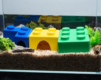 Decoración de acuario estilo bloque colorido, impresa en 3D, inspirada en Lego, adorno para pecera, escondite para camarones, peces, paisajismo acuático, idea de regalo para acuario.