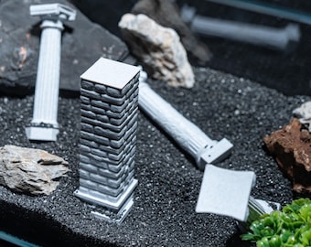 Conjunto de columnas para acuario grecorromano, pilares clásicos impresos en 3D, ruinas antiguas, decoración para acuarios, paisajismo acuático o configuración de escenas de terrario.