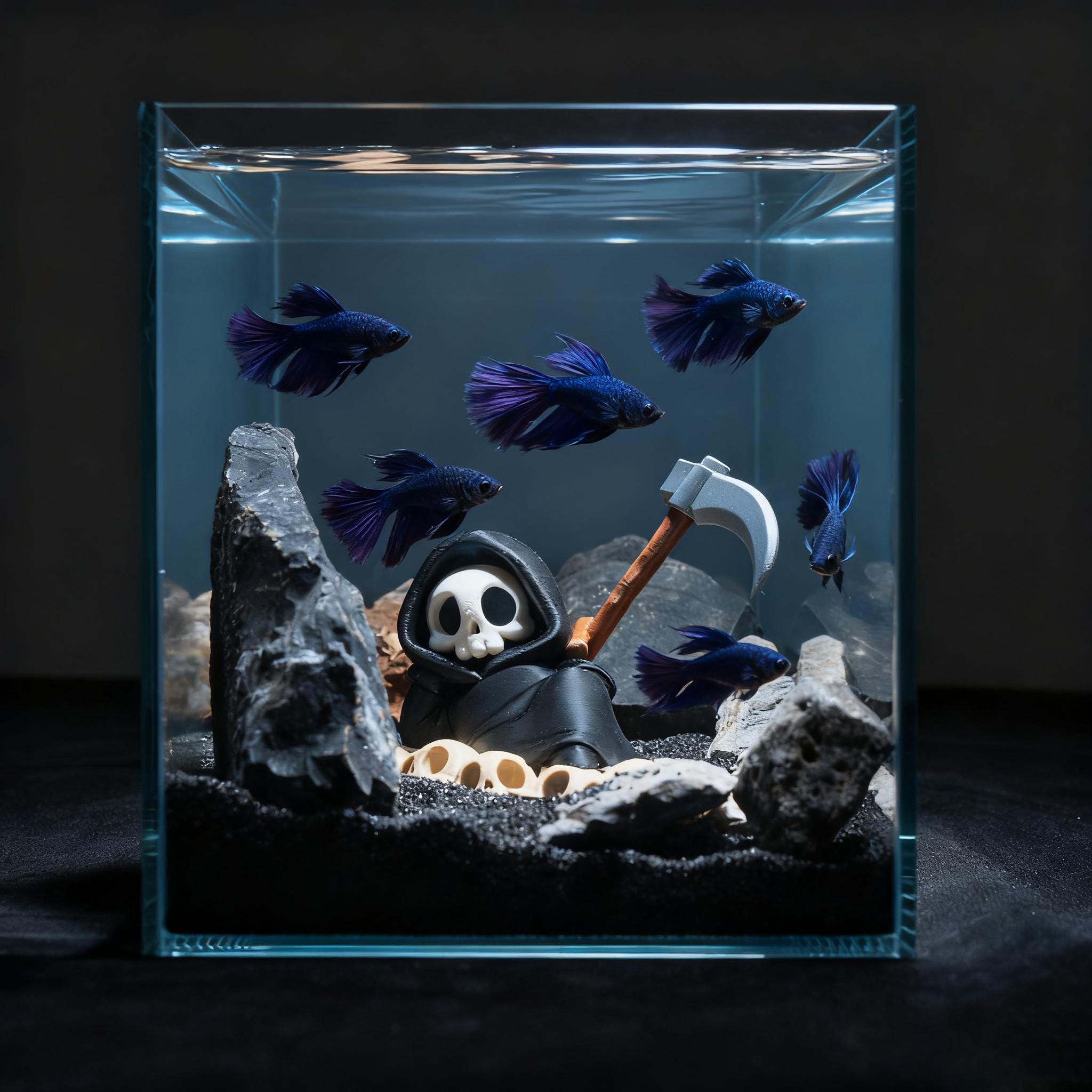 3D Printed Grim Reaper Skeleton Aquarium Decor Skull Bed Ornament ...