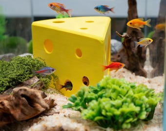 Mini-Käse-Aquarium-Versteck - 3D gedruckter Fischhöhlenschutz Anpassbare Tankdekoration für Garnelen-Guppies Betta Nano-Fisch-Aquarium-Verzierung