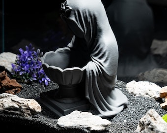Estatua de monje gótico para acuario, figura con capucha impresa en 3D, decoración para pecera de peces betta, adorno de trono/cueva, escultura de santuario acuático de fantasía
