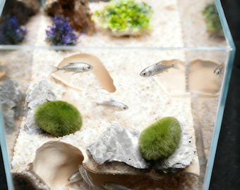 Decoración de cueva para acuario, con triple abertura en ángulo recto, refugio para pecera, escondite de paisaje acuático, cueva para cría de camarones, plecos y cíclidos, decoración natural.