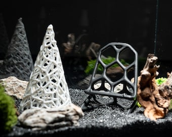 Decoración gótica impresa en 3D para acuario: cueva para peces y camarones, escondite para arrecifes, adorno para acuario, color personalizable, diseño escultórico minimalista.
