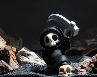 Decoración de acuario con esqueleto impreso en 3D, adorno de calavera espeluznante para pecera, figura de la Parca de Halloween, regalo único y espeluznante para acuario, regalo para pecera de arrecife.