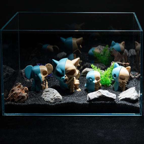 cute fish tank accessory set 3D Printed Skeleton Animal Aquarium Decor Set Half-Bone Wolf Cat Elephant  Penguin Figurines Cute Spooky Halloween Fish Tank Ornaments
