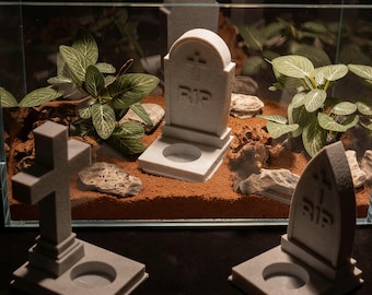 Mini lápida gótica para terrario de reptiles, decoración impresa en 3D, adorno de cementerio, diorama de Halloween para terrario de lagartos, serpientes y geckos.