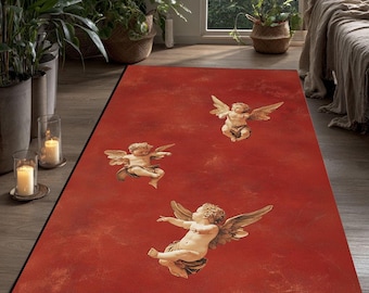 Alfombra Ángel Querubín: Estilo Tapiz Rojo Renacentista Barroco