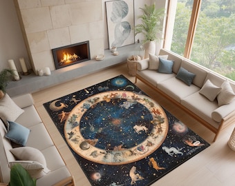 Alfombra de astrología del zodíaco: Mapa estelar celestial, alfombra de galaxia cósmica