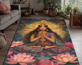 Alfombra de meditación de la diosa: Alfombra de yoga bohemia con flor de loto