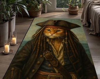 Alfombra de gato pirata – Divertido retrato de animal náutico