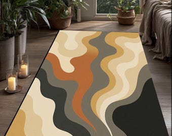 Alfombra ondulada retro: alfombra moderna con curvas abstractas