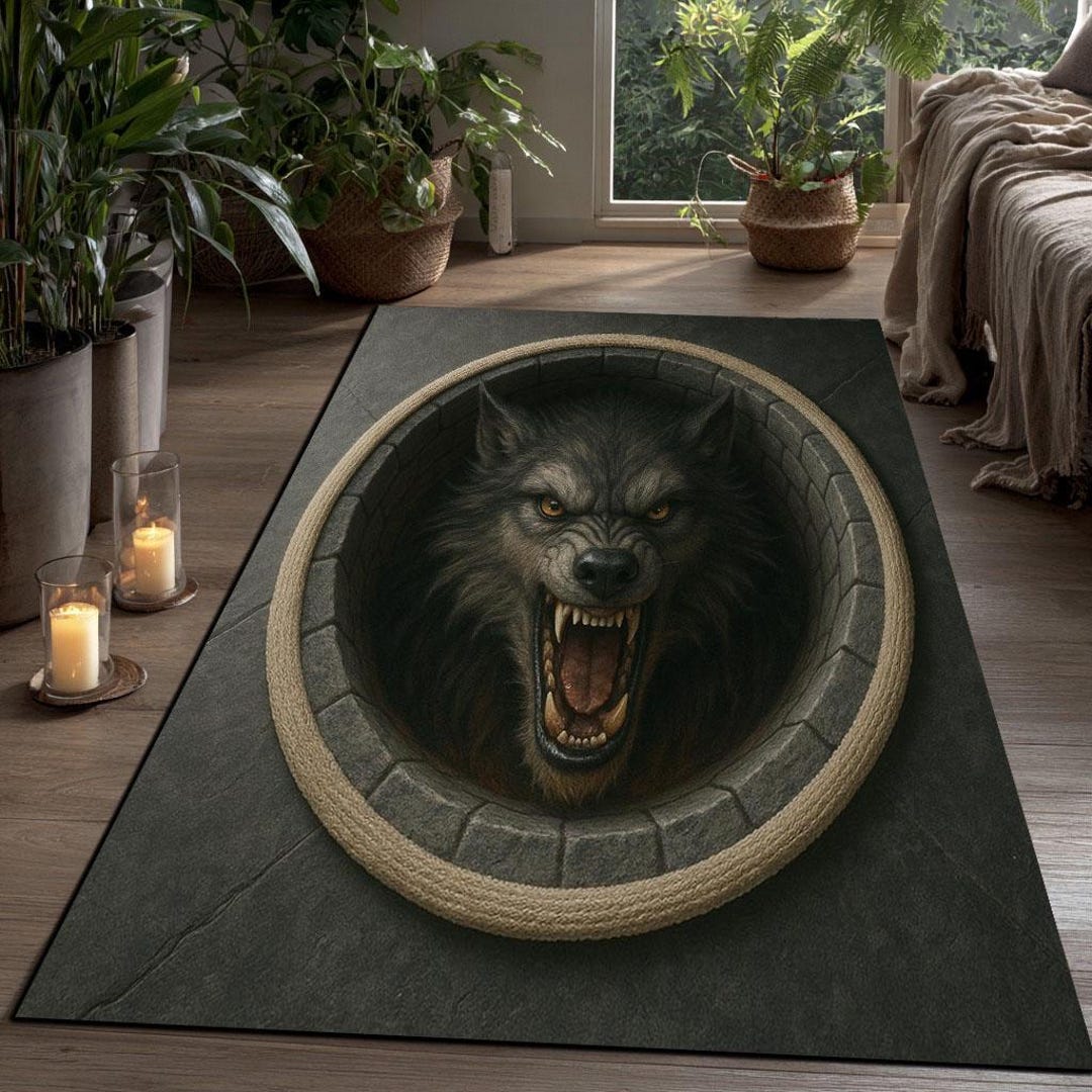 Wolf Rug Drawing 3D Wolf Rug: Fierce Werewolf Design, Gothic Horror Floor Art - Etsy Canada