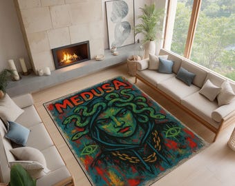 Alfombra Medusa: Alfombra con grafitis de la mitología griega