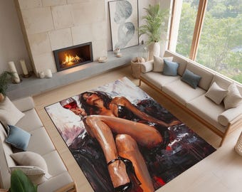 Alfombra Mujer con Copa de Vino – Elegante lámina de arte moderno