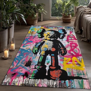 Tapis street art graffiti : personnages urbains pop art colorés