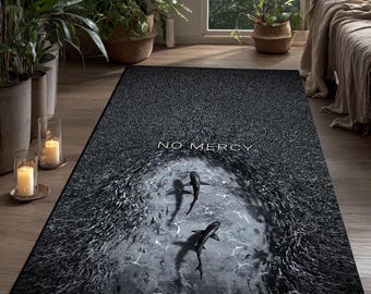 Alfombra de tiburón: diseño de depredador marino oscuro, decoración moderna y llamativa