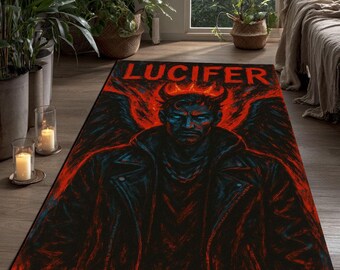 Alfombra Lucifer: Diablo gótico, arte de grafiti de alas de fuego