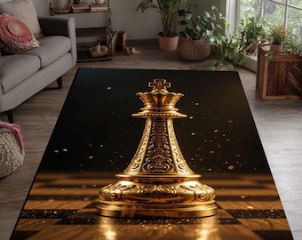 Alfombra 3D con diseño de rey de ajedrez dorado: elegante decoración para el hogar