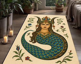 Alfombra Shahmeran Serpent Queen: tapiz de folclore turco bohemio