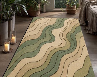 Alfombra abstracta ondulada, tonos tierra modernos, obra de arte personalizada